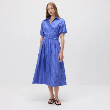 Dámské šaty Reserved - Midi šaty s&nbsp;vázáním v&nbsp;pase - indigová - WW255-57X - WW255-57X-M