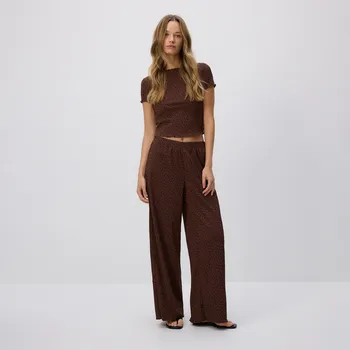 Dámské kalhoty Reserved - Puntíkované kalhoty - tmavě hnědá - 609GA-89X - 609GA-89X-L