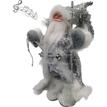 Vánoční dekorace Grugen Zpívající a tančící Mikuláš s Rolničkami, 30 cm, stříbrný