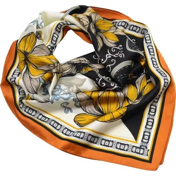 Šátek Velký šátek - černo-béžový s květinovým potiskem