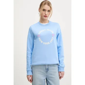 Dámská mikina Mikina Tommy Jeans dámská, modrá barva, s potiskem, DW0DW21770 55X, vel. XS