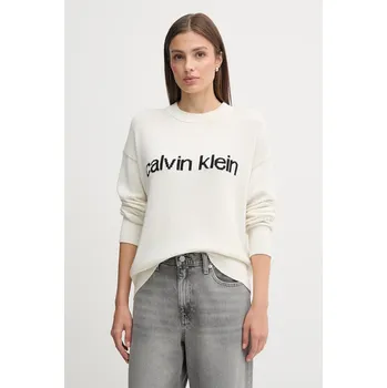 Dámský svetr Bavlněný svetr Calvin Klein Jeans dámský, béžová barva, LV047C311G 01X, vel. M