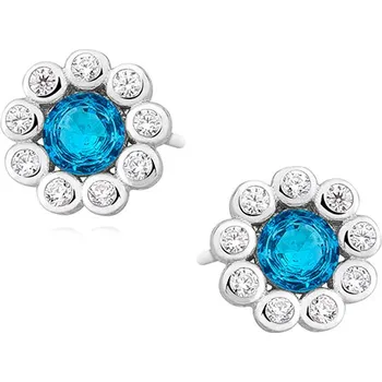 Náušnice Stříbrné květinové náušnice pecky s akvamarínem - Meucci SLE339