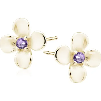 Náušnice Pozlacené stříbrné puzetové náušnice s kytičkou a fialovým zirkonem - Meucci SLE490