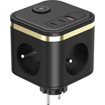 Viking síťový adaptér Y33, 3x 230 V, 1x USB-A, 2x USB-C, tlačítko ON/OFF, černá