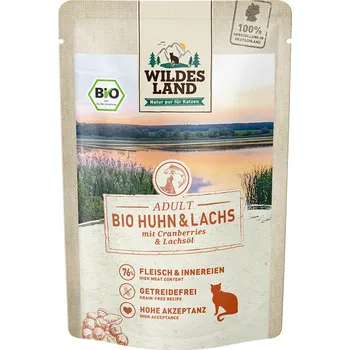 Krmivo pro kočku Wildes Land bio kuře a losos s brusinkami 12x85 g