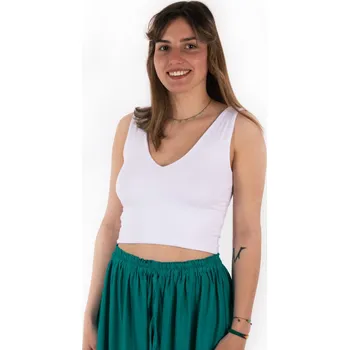 Jednobarevný crop top Mia White - V-neck UNI (S/M) - POSLEDNÍ KUS!