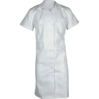 Pracovní zástěra PLÁŠŤ dámský 100% bavlna, dlouhý, krátký rukáv F 4501 B bílá 44/158