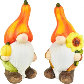 Skřítci s oranžovou čepicí z keramiky, set 2 ks, 15x8 cm