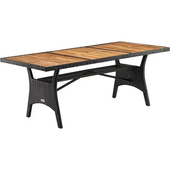 Zahradní stůl FurniGO Ratanový stůl Takeo 190x90x74 cm - černá/akát