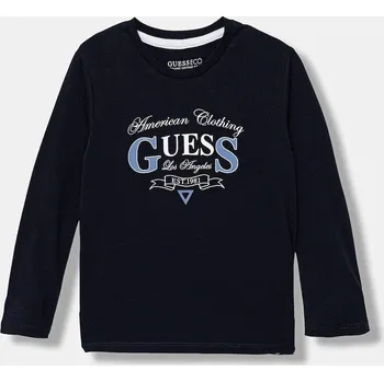 Chlapecké tričko Dětské bavlněné tričko s dlouhým rukávem Guess tmavomodrá barva, s potiskem, N5YI21 K8HM4 N5YI21.K8HM4.9BYA 59X, vel. 96-104