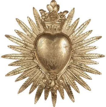 Bytová dekorace Zlatá antik nástěnná dekorace nejsvětější srdce Ježíšovo - Ø 25*3 cm