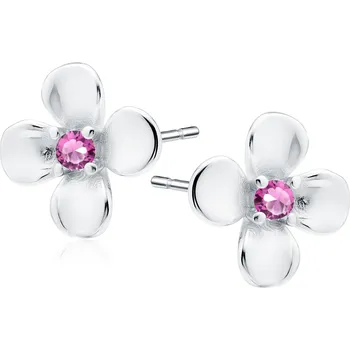 Náušnice Stříbrné puzetové náušnice s kytičkou a růžovým zirkonem - Meucci SLE487