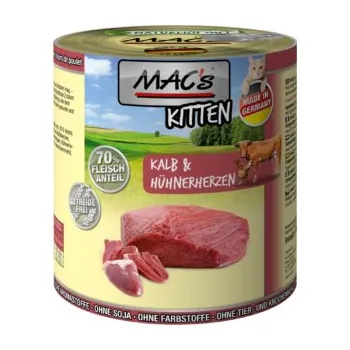Krmivo pro kočku MACs Cat konzerva pro koťata telecí a kuřecí srdce 400 g