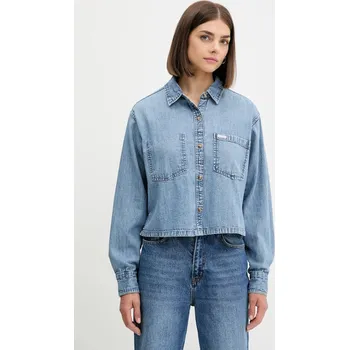 Dámská košile Džínová košile Guess Jeans dámská, modrá barva, relaxed, s klasickým límcem, W5YH0D D5M86 W5YH0D.D5M86 55J, vel. M