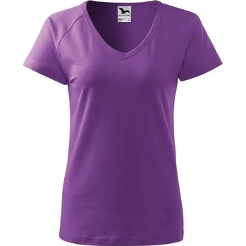 TRIČKO krátký rukáv do V dámské 100% bavlna jednolíc DREAM 128 fialová 64 XS