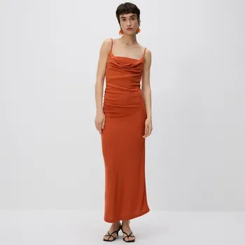 Dámské šaty Reserved - Šaty na ramínka z viskózou - mandarinková - 458GO-23X - 458GO-23X-S