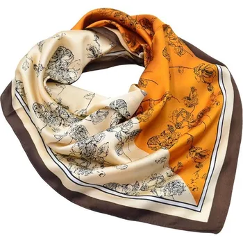 Šátek Velký šátek - hnědo-béžový s květinovým potiskem