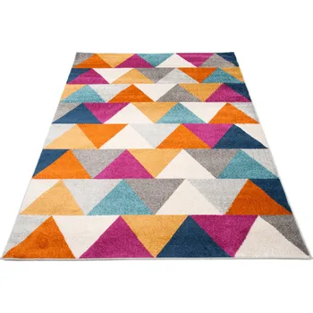 Koberec Makro Abra Kusový koberec LAZUR C944I trojúhelníky oranžový bílý žlutý Rozměr: 140x190 cm