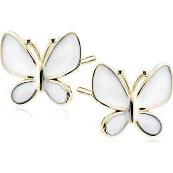 Náušnice Pozlacené stříbrné náušnice s bílým motýlem - Meucci SLE481