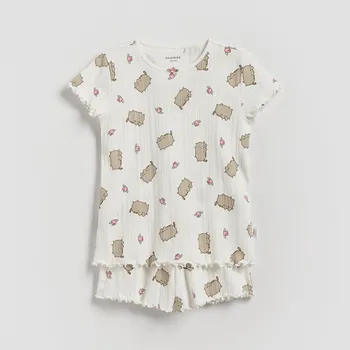 Dívčí spodní prádlo Reserved - Dvoudílná pyžamová souprava Pusheen - krémová - 101FQ-01X - 101FQ-01X-U15