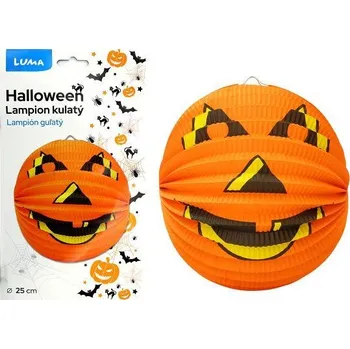 Party dekorace Lampion 25cm kulatý HALLOWEEN dýně úsměv LUMA