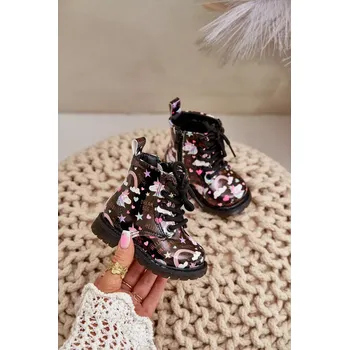 Dámská zimní obuv Dětské Zateplené Kotníkové Boty s Zipem Jednorožci Černé Tiptop 36