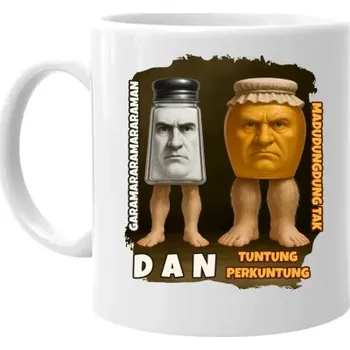 Žertovný předmět Dan i Tuntung Perkuntung - Italian Brainrot - solnička a sklenice medu - hrnek s potiskem- Tričkový.cz