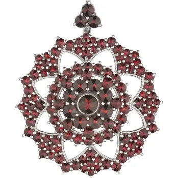 Brož Stříbrná brož - závěs s českým granátem, rhodiovaná - hvězda