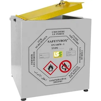 Protipožární bezpečnostní minibox LSS, odolnost 30 minut, Popis: Pro skladování hořlavých látek ve 4 láhvích o objemu 2,5 l, certifikace dle norem EN 14470-1, EN 16121, EN 16122, Rozměry (š x h x v) [mm]: 400 x 400 x 445