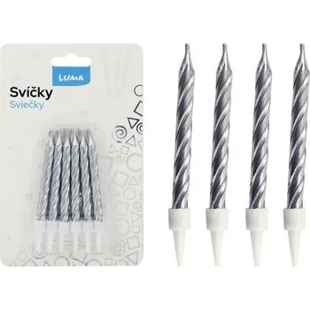 Svíčka Svíčka 12ks Spirála stříbrná