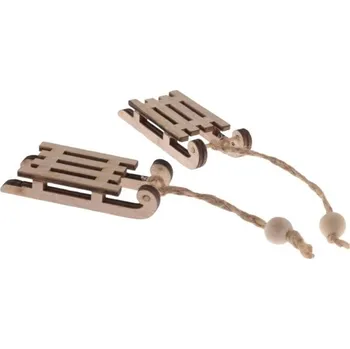 Vánoční dekorace Závěs Sáně 2ks dřevěné, přírodní, 6x2,5cm