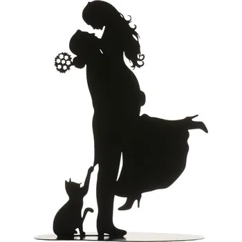 Jedlá dekorace na dort Dortisimo Dekora kovová dekorace Novomanželé s kočkou 18 cm