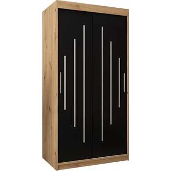 Šatní skříň Šatní skříň s posuvnými dveřmi YORK - 100x200cm -Dub Artisan-Černá-