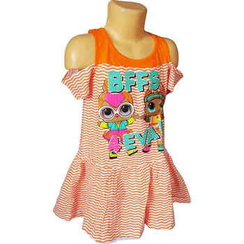 Dívčí šaty Eplusm Dívčí šaty L.O.L. vlnky dělené rukávy Barva: Oranžová, Velikost: 128