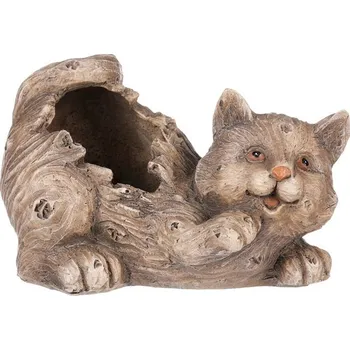 Stojan na květiny Kočka - obal na květiny, polyresin, imitace dřeva