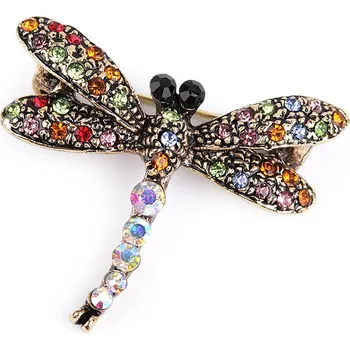 Náramek Brož s broušenými kamínky vážka, malé, 2 multikolor