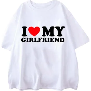 Pánské tričko s nápisem I LOVE MY GIRLFRIEND Tričko s vtipným potiskem Krátký rukáv Bavlněné tričko Dárek pro partnera Přítel tričko bílá XS