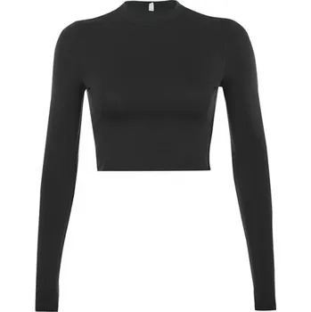 Dámské tričko Dámské crop tričko s dlouhým rukávem Elastické přiléhavé tričko Kulatý výstřih Elegantní tričko pro každodenní nošení i večerní styl černá S