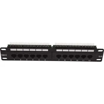 Síťový kabel 10" Patch panel LEXI-Net 12port, UTP, Cat5E, duální svorkovnice, černý PATCHP1U12P