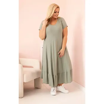 Dámské šaty Dámské šaty plus size s krátkým rukávem a volánem z lehké viskózy khaki UNI