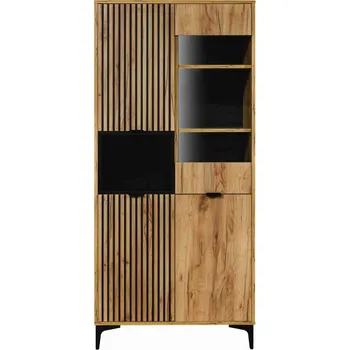 Knihovna Vitrína Piano 3D1V zlatý dub/černá