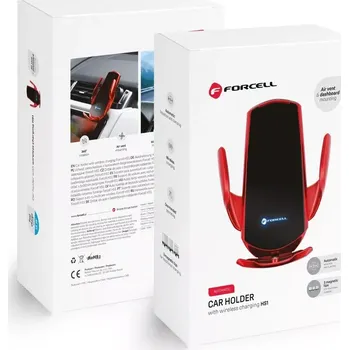 Držák do auta Držák do auta Forcell HS1 s Qi nabíjením 15W - červený (Univerzální držák do auta Forcell HS1 – automatický senzor, bezdrátové nabíjení 15W, montáž do mřížky i na sklo, červený)