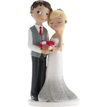 Jedlá dekorace na dort Dortisimo Dekora figurka Novomanželé s červeno-bílými růžemi 16 cm