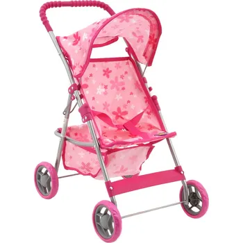 Kočárek pro panenku _Ostatní 1_ Kočárek golfové hole růžový s kvítky s košíkem pro panenku miminko ad33905
