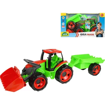 LENA GIGA TRUCKS Traktor s nákládací lžící funkční set s přívěsem na písek ln02136