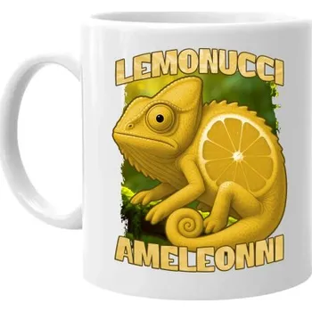 Žertovný předmět Lemonucci Ameleonni - Italian Brainrot - chameleon citron - hrnek s potiskem- Tričkový.cz