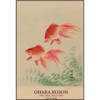 Obraz Plakát Zlaté závojové rybky 40x60 cm Japonské umění Vintage tisk Bez rámu Nástěnný obraz Pokoj Kavárna Domácí dekorace Akvárium