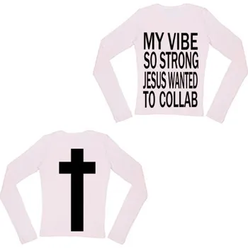 Dámské tričko Dámské tričko s dlouhým rukávem Kulatý výstřih Streetwear s křesťanským motivem Kříž na zádech a potisk vpředu Originální styl růžová XL