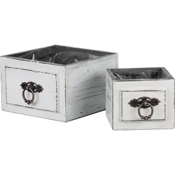 Stojan na květiny Šuplík dřevěný - obal na květiny, bílý, cena za sadu 2 ks